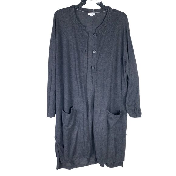 J Jill Cardigan Womens 1X Gray Button Front Wool Knit Sweater Duster Long Sleeve - Picture 1 of 7